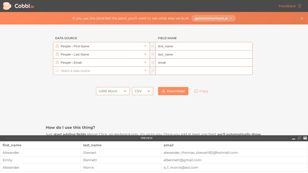 Cobbl.io - mock data generator